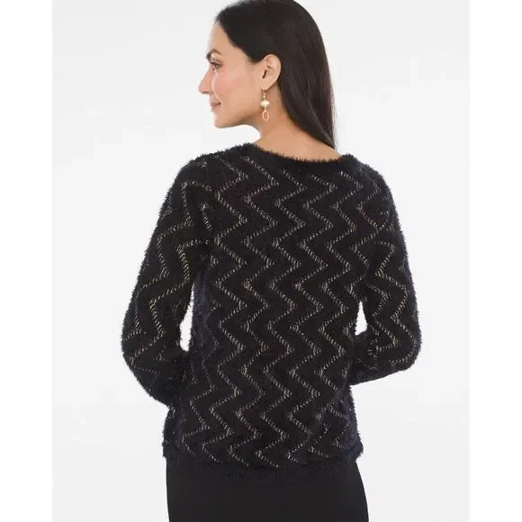 Chico's Zig-Zag Fuzzy Soft Jacquard Pullover Sweater NWT Size US LARGE - Picture 2 of 10